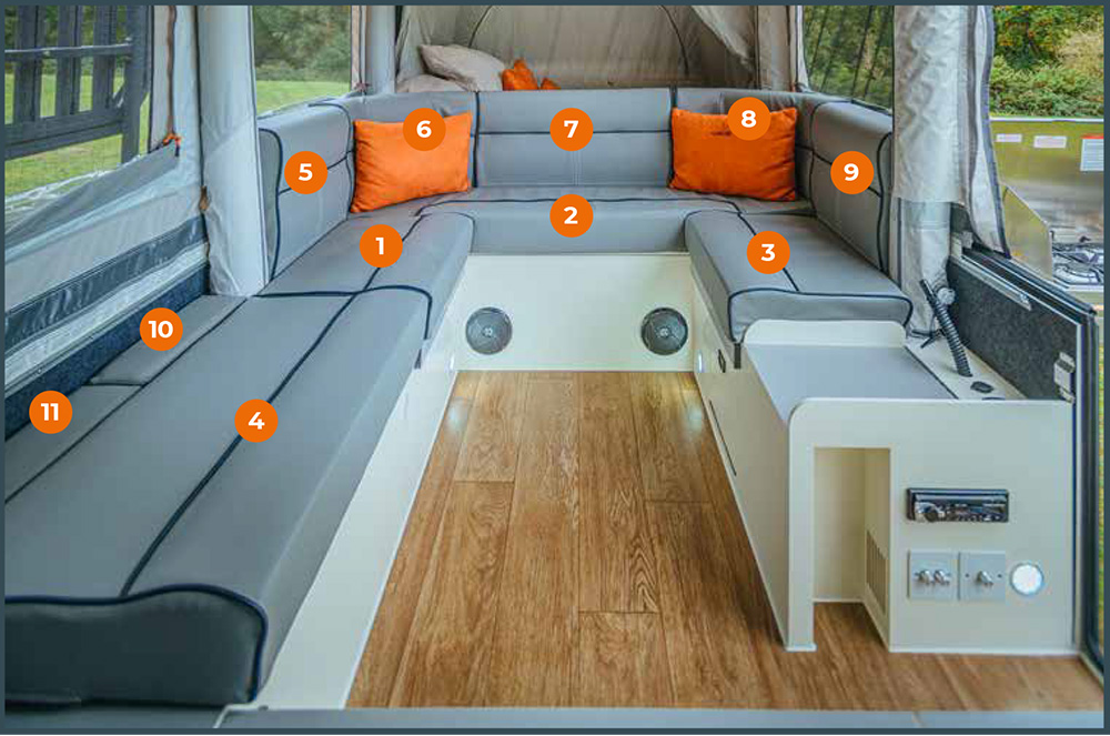 Positioned cushions for lounge area