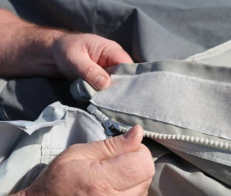 Zipping awning to tent